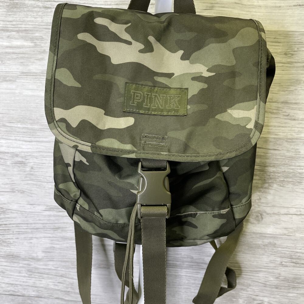 Victoria’s Secret PINK Collection Mini Camo Green Backpack Tote Bag Travel Purse - Picture 2 of 7